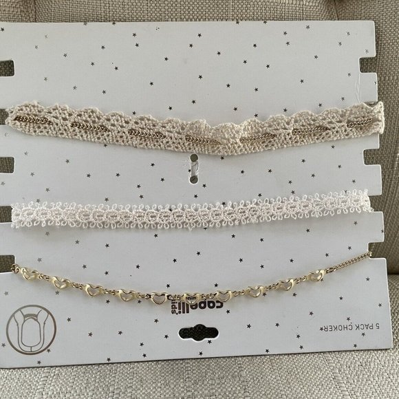 Capelli Kids Choker Necklace White Lace Gold Tone Chain Necklace Fashion Jewelry - Picture 2 of 11